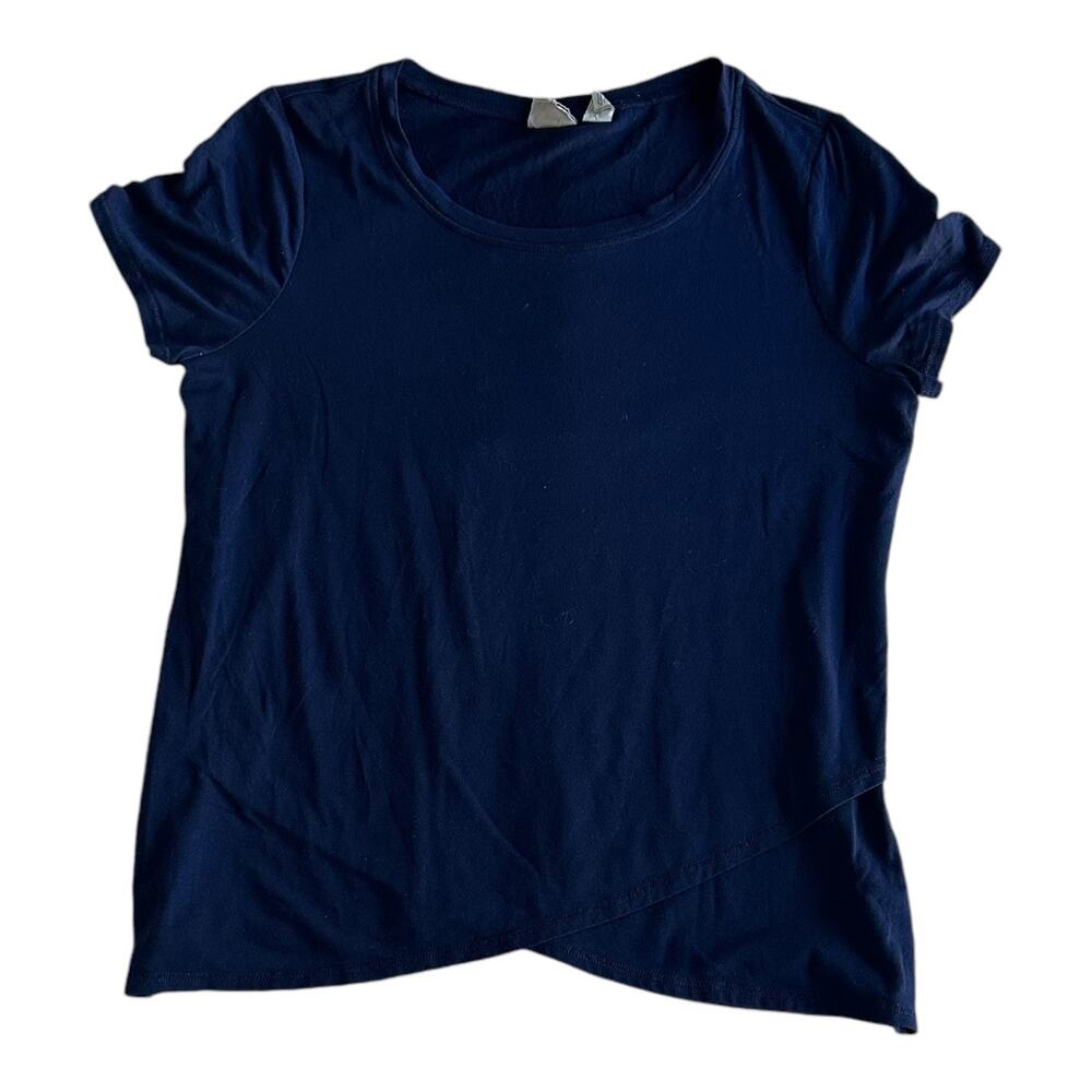 Weekends by Chicos Navy Blue Asymmetrical Bottom T-Shirt
